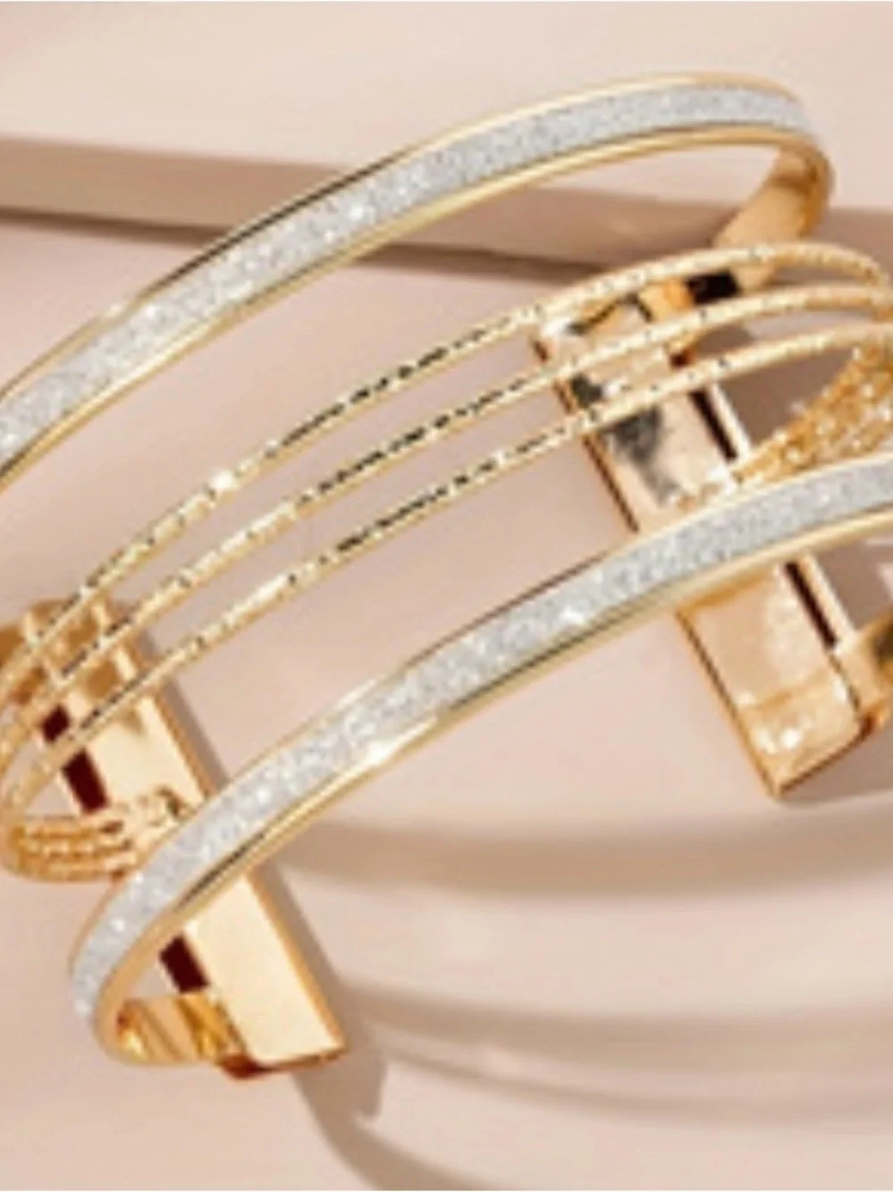 Silver Multi-Band Sparkle open adjustable vintage Cuff Bracelet - Picture 7 of 9